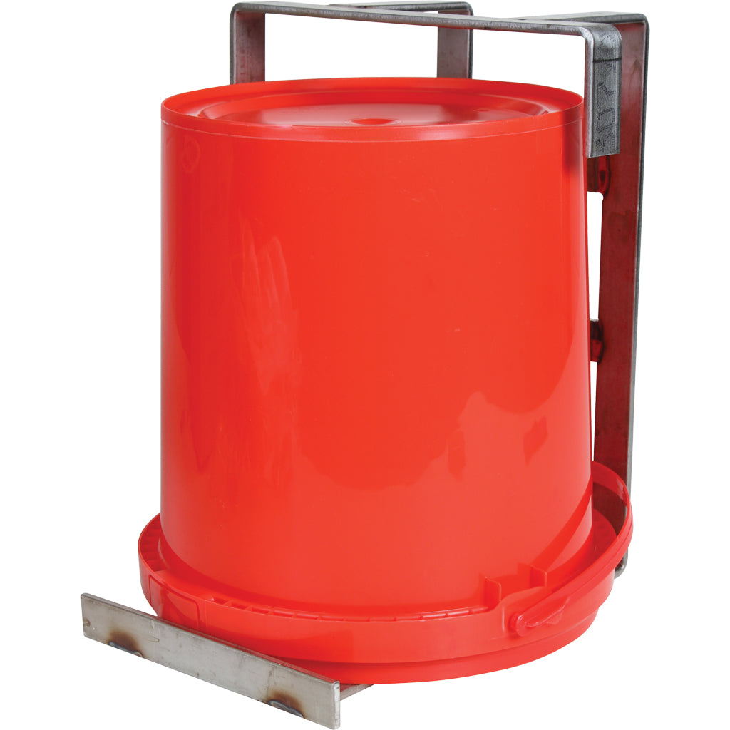 MS Lavettes bucket on stainless steel wall bracket in milking parlour
