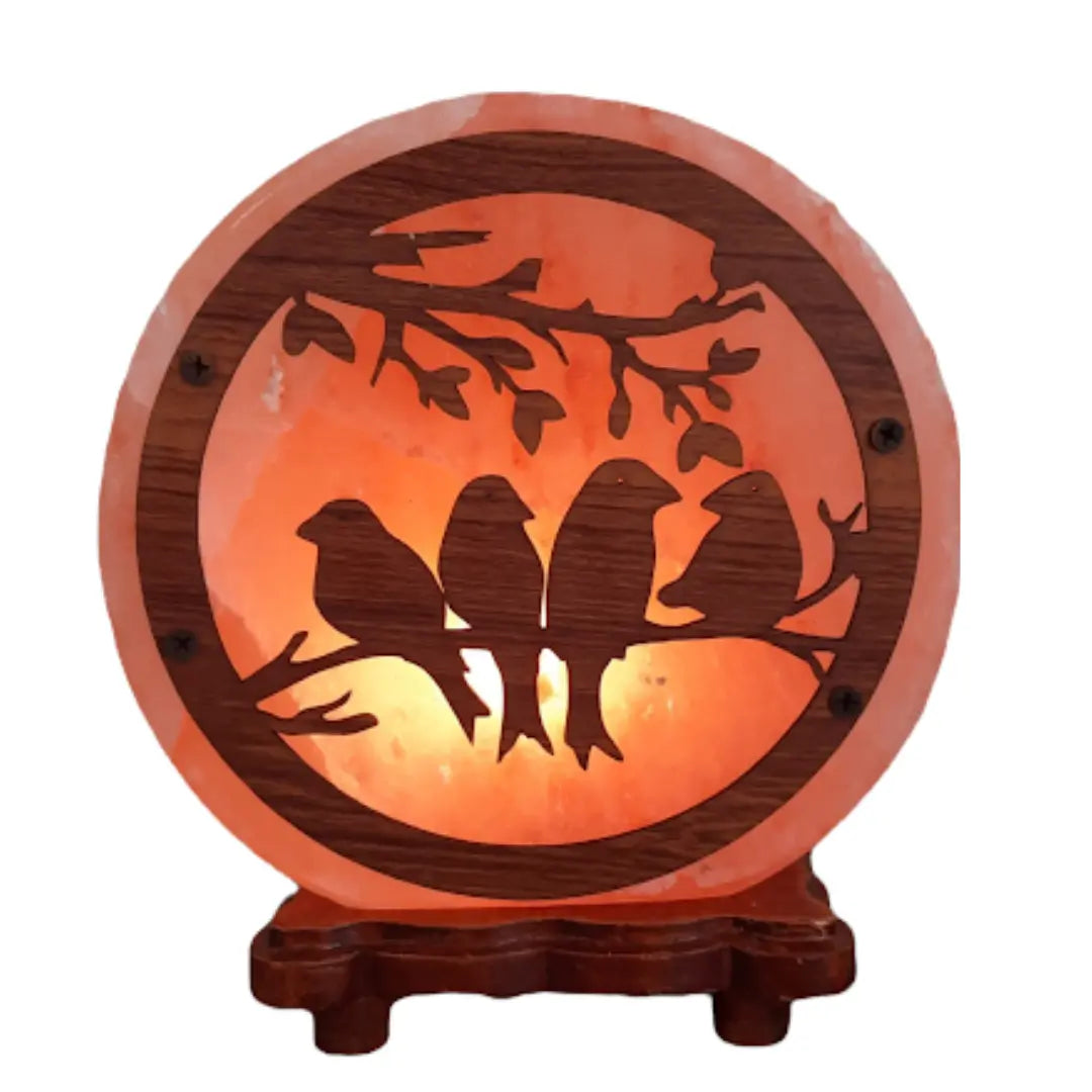 Round Salt Lamp with Birds